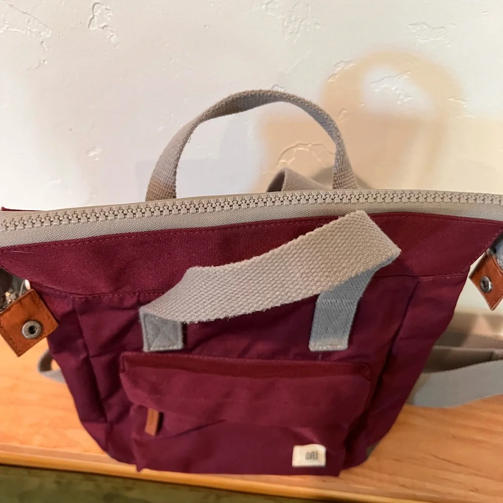 Maroon Canvas Backpack Tote with Gray Straps - Picture 4 of 4